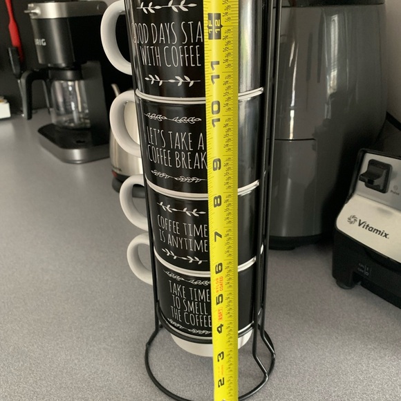 Black and White Coffee Mug Set with Stand - Picture 3 of 3